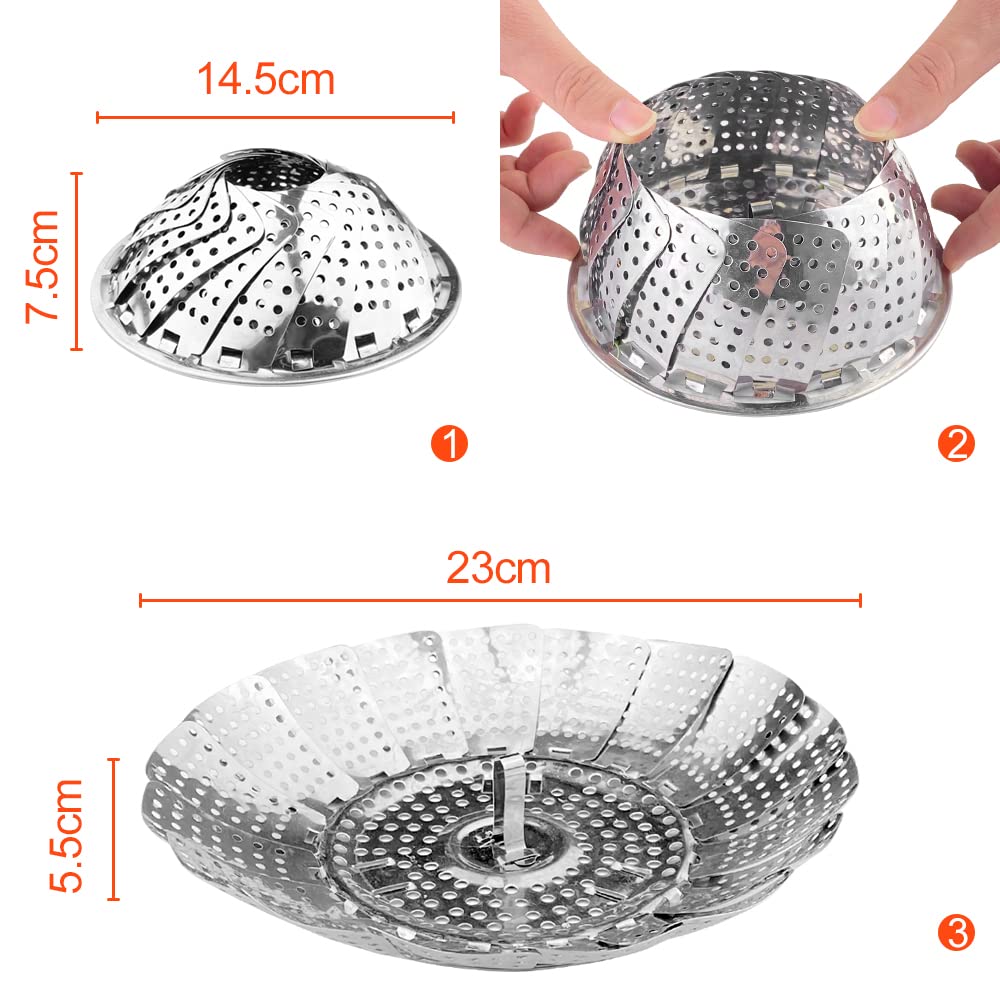 Avesteir cesta vaporera plegable de Acero Inoxidable, Malla Agujeros steamer cesta plegable, cocinar al vapor con Patas Antideslizantes para Verduras, Frutas, Mariscos, cocinar Todo Tipo de Alimentos