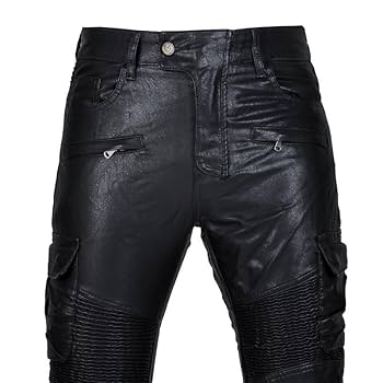 Amazon | メンズバイクパンツ レザー 革パンツ バイク用