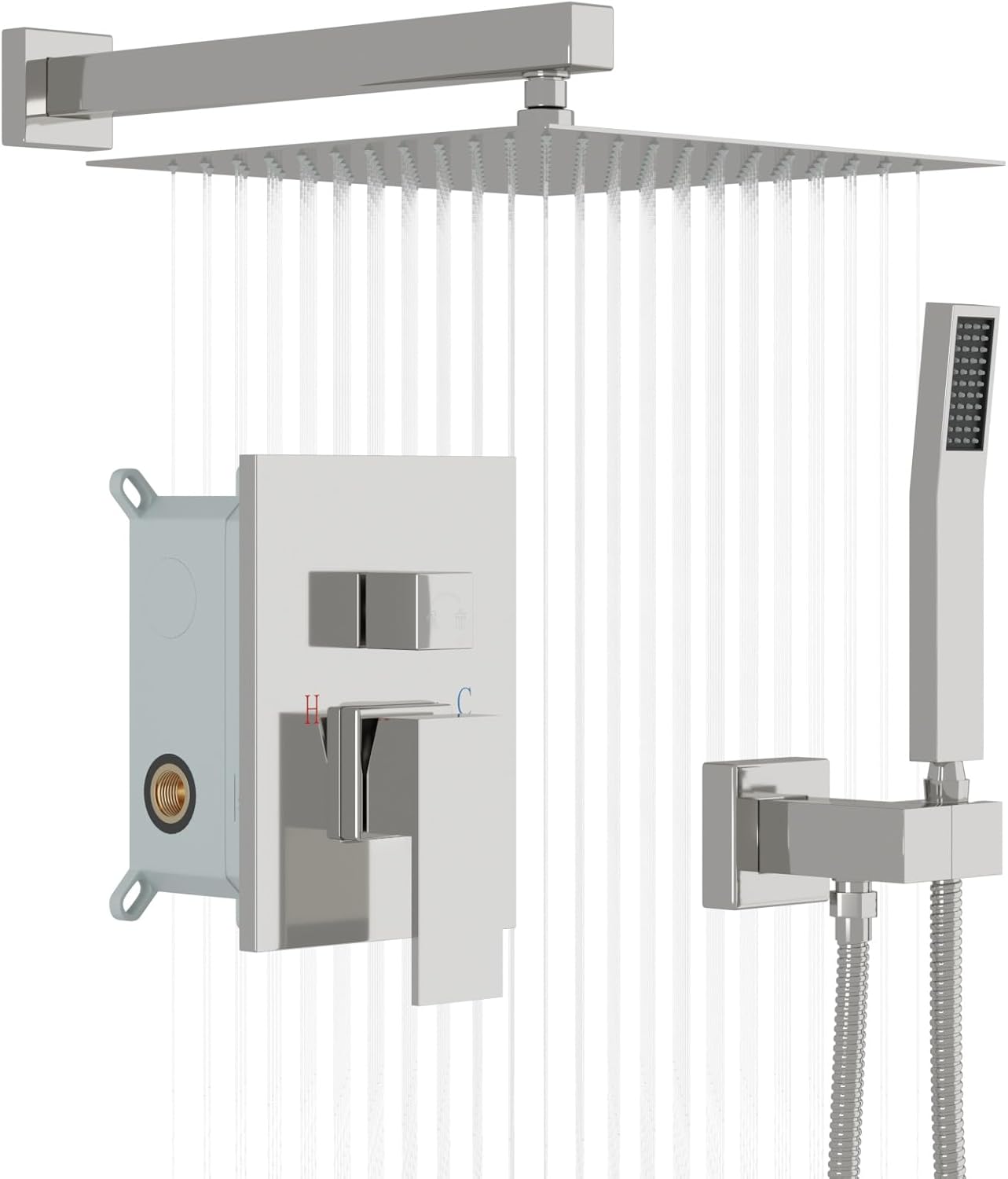 Lordear Rain Shower System Wall Mounted Shower Faucet Set with 8 Inch Stainless Steel Shower Head Handle Set and Solid Brass Valve, Brushed Gold Finish