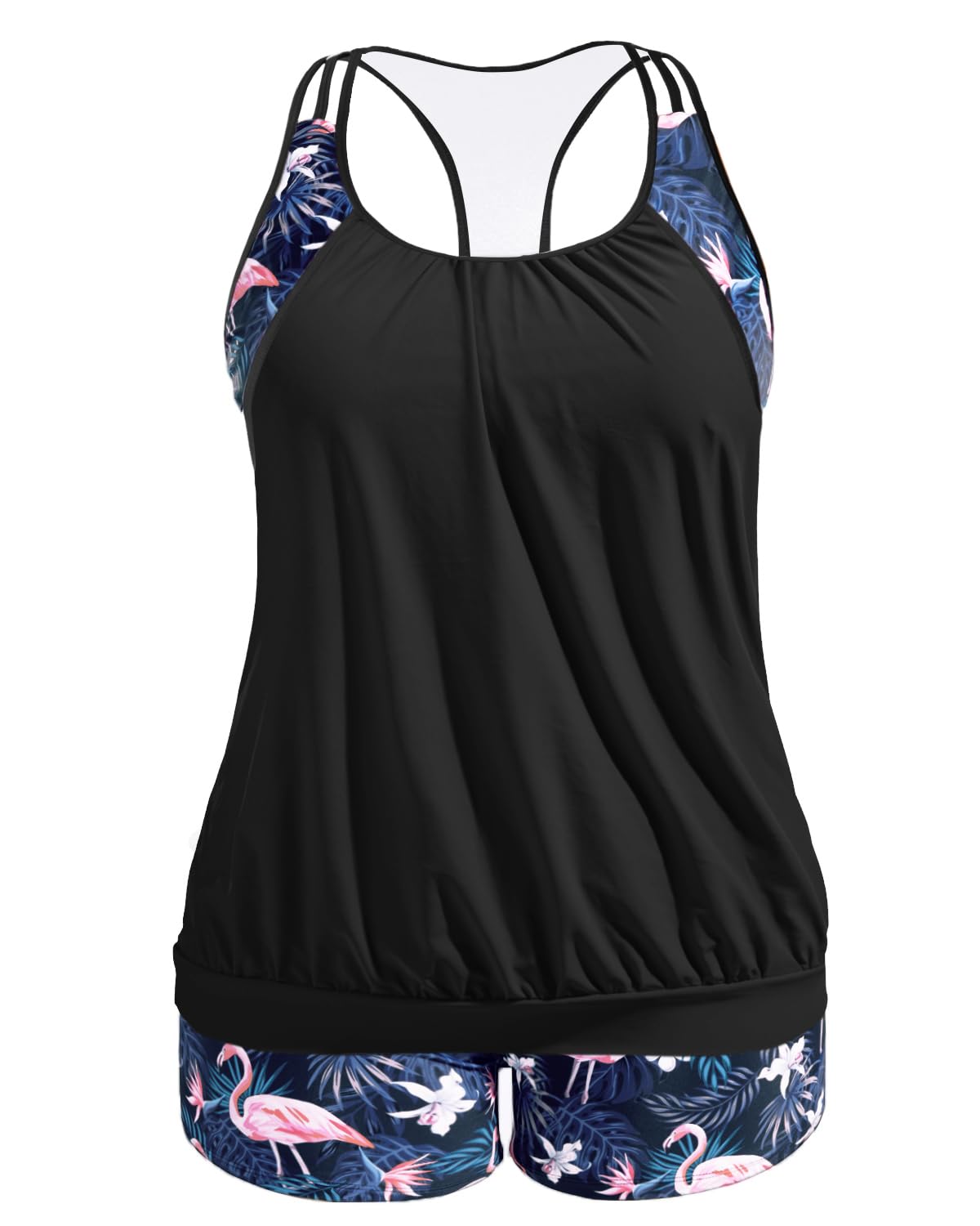 Holipick Plus Size Tankini Swimsuit for Women Two Piece Tummy Control Bathing Suit Blouson Racerback Tankini Top with Shorts