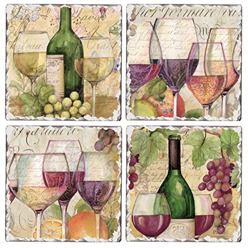 Counterart Wine Time Multi-Image Absorbent Stone Tumbled Tile Coasters With Protective Cork Backing, 4 Pack, Made In The Usa #TOP2