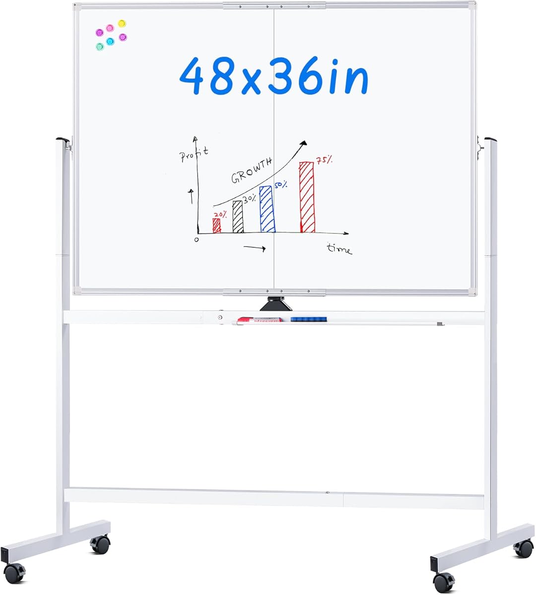 maxtek Rolling Whiteboard, 48x36 Large Magnetic White Board with Stands, Big Double-Sided White Board Dry Erase on Wheels for Homeschool, Home Office, Office, School (Silver, 48 x 36)