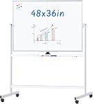 maxtek Rolling Whiteboard, 48x36 Large Magnetic White Board with Stands, Big Double-Sided White Board Dry Erase on Wheels for Homeschool, Home Office, Office, School (Black, 48 x 36)