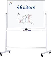 Maxtek 48x36 Rolling Whiteboard - Large Double-Sided Magnetic Dry Erase Board on Wheels for Homeschool, Home Office, Classroom (Silver Frame)