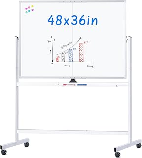Maxtek 48x36 Rolling Whiteboard - Large Double-Sided Magnetic Dry Erase Board on Wheels for Homeschool, Home Office, Classroom (Silver Frame)