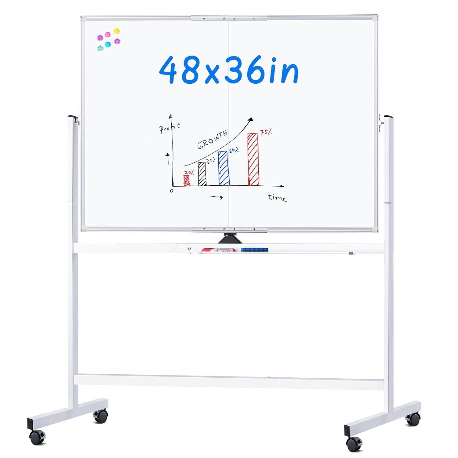 maxtek Rolling Whiteboard 48x36 Large Magnetic White Board with Stands Big Double-Sided White Board Dry Erase on Wheels
