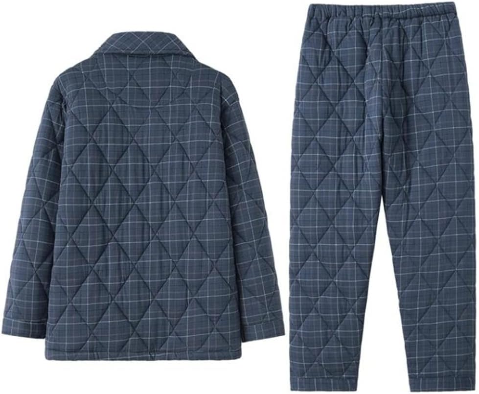 Winter Men's Pajamas Padded Thick Warm Three-layer Plaid Cotton Homewear Set