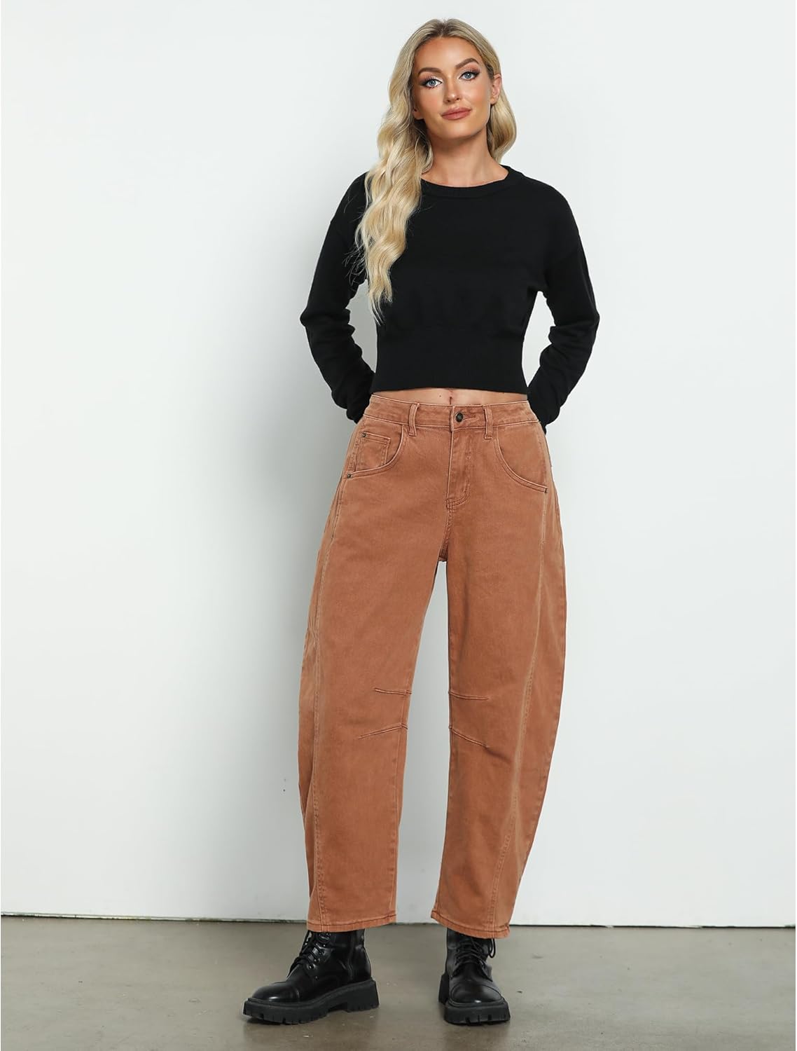 GRAPENT Barrel Jeans for Women Trendy High Waisted Wide Leg Baggy Cropped Relax Fit Stretch Denim Trouser Ankle Pants - Image 6