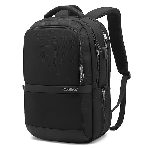 THE CLOWNFISH CoolBELL Anti-Theft Unisex Waterproof Polyester 15.6 inch Laptop Backpack with USB Charging (Black)