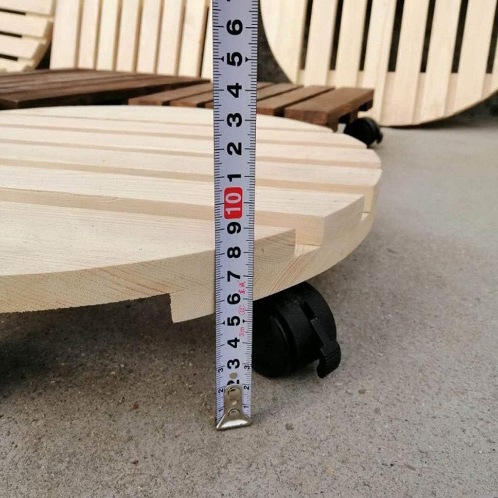 Solid Natural Wood Round Potted Plant Pallet Dolly with 6 Wheels, Wood Plant Stand with Wheels, Plant Caddy Flowerpots Plant dolly for Indoor, Outdoor, Flower Potted Caddy Tray Brown (45cm/18inch)