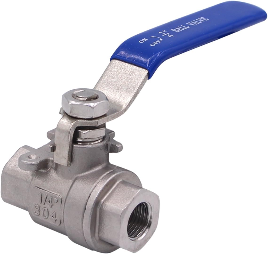 DERNORD Full Port Ball Valve Stainless Steel 304 Heavy Duty for Water, Oil, and Gas with Blue Locking Handles (1/4" NPT)