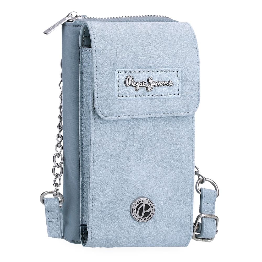 Pepe Jeans Jana Bandolera Portamóvil Azul 11x20x4 cms Poliéster con Detalles en Piel Sintética by Joumma Bags