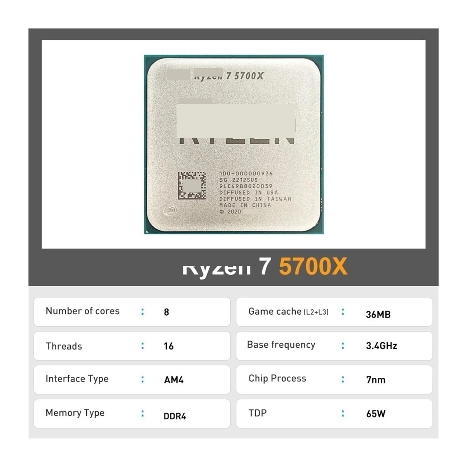 Procesador de CPU R-yzen R7 5700X 3,4 GHz 8 C-Ore 16 Hilos 7NM L3 32M Socket AM4 procesador de Juegos