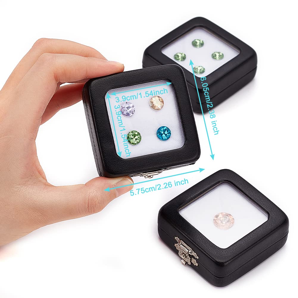 BENECREAT 15 pz Scatola espositiva per pietre preziose nera, Contenitore Portagioie con Finestra in Vetro Trasparente per Il Trattamento, Gems, Monete, 2.9x1.75cm