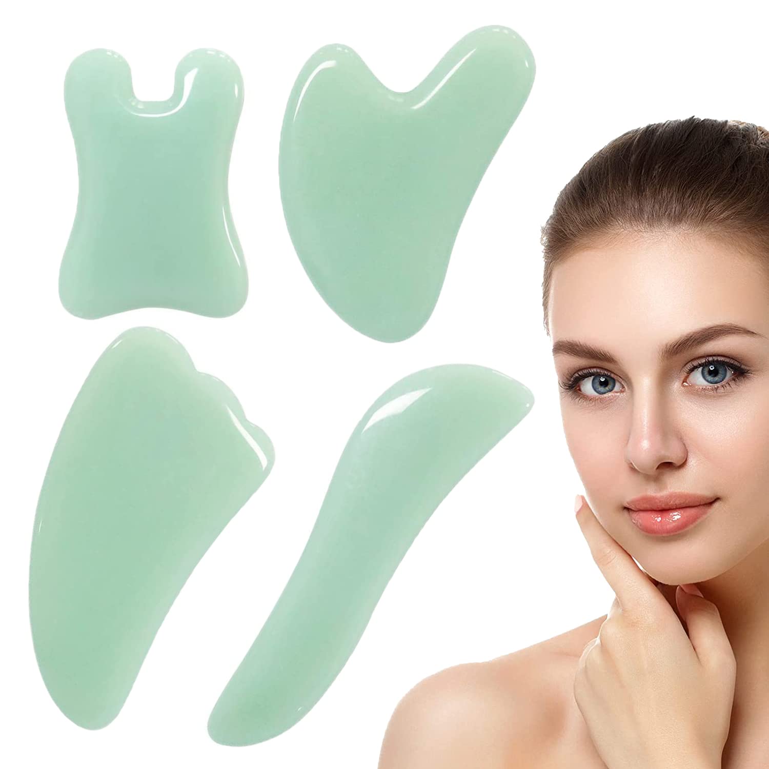 SYOSI Guasha Massage Tool, 4Pcs Natural Stone Gua Sha Board, Guasha Stone Scraping Massage Sets for SPA Acupuncture Physical Therapy Muscle Knot Facial Caring Point Treatment