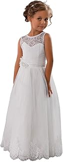 Lace Embellished A-Line Sleeveless Girls Wedding Party Dresses Size 6,White