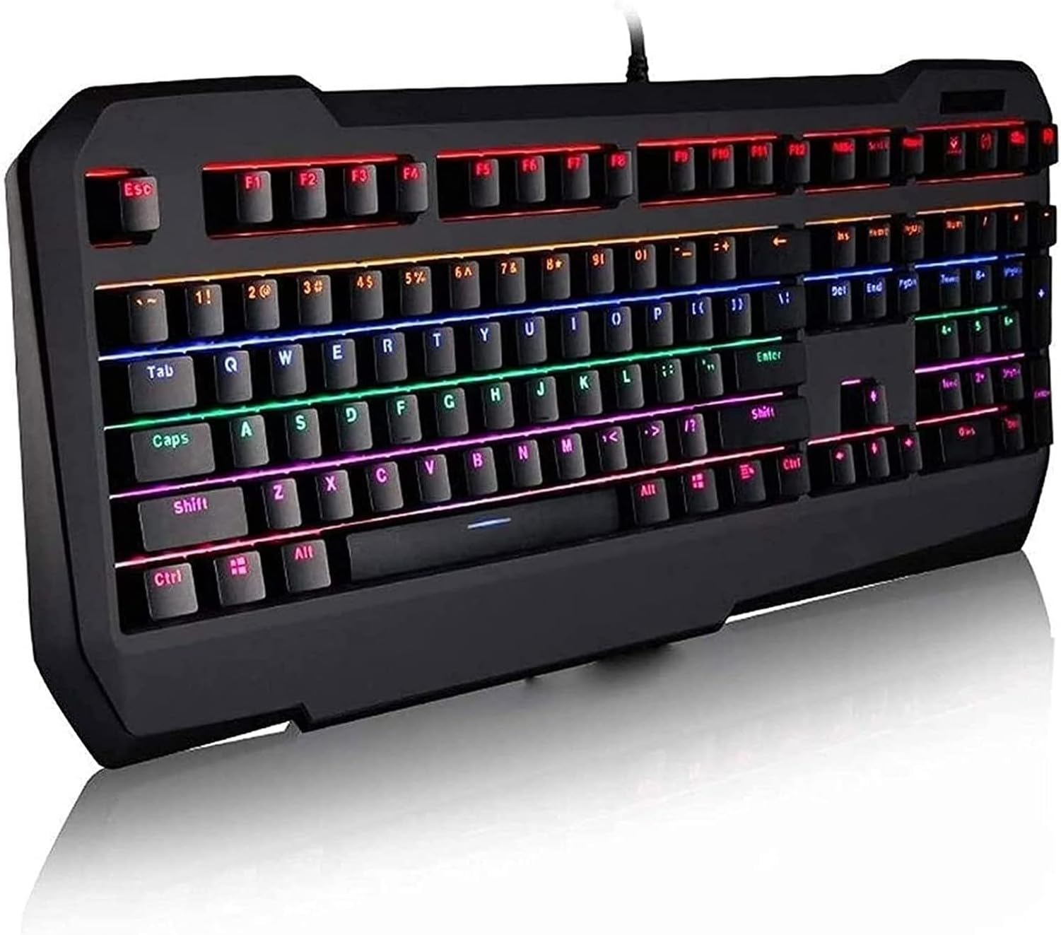 Tastiera Meccanica da Gaming USB Wired, Full-Size con Retroilluminazione RGB Mista, Anti-Fantasma per Ufficio e Videogiochi
