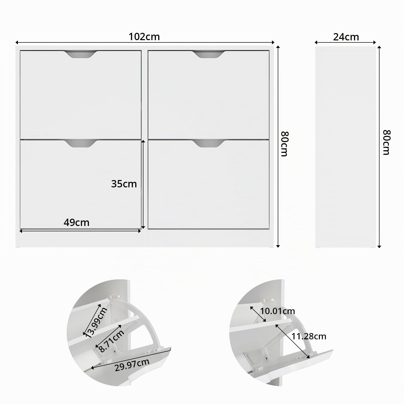 VOWNER Scarpiera Slim, Scarpiera Portascarpe in Legno, Regolabili, con 4 Ante a Ribalta e Doppia Profondita, Ingresso, 80x102x24 cm (LxAxP), Bianco