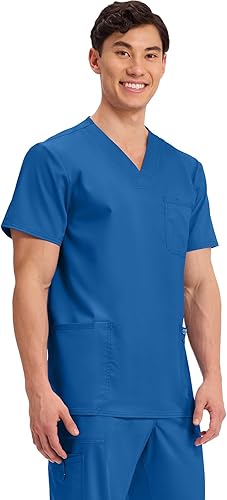 Miniatura 4 de Cherokee WW670 - Camiseta médica para hombre con cuello en V con 3 bolsillos, detalles de punto, suave, duradera, transpirable, tela elástica de 2