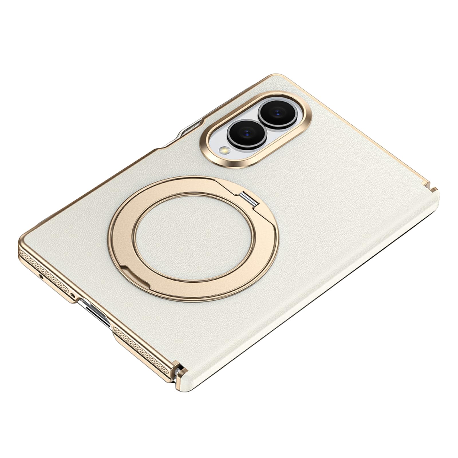 Custodia Magnetica For Samsung Galaxy Z Fold 8, Custodia Protettiva Con Cerniera In Pelle Sottile E Lussuosa Placcata Con Anello In Metallo Girevole A 360° Supporto For Ricarica Wireless(White)