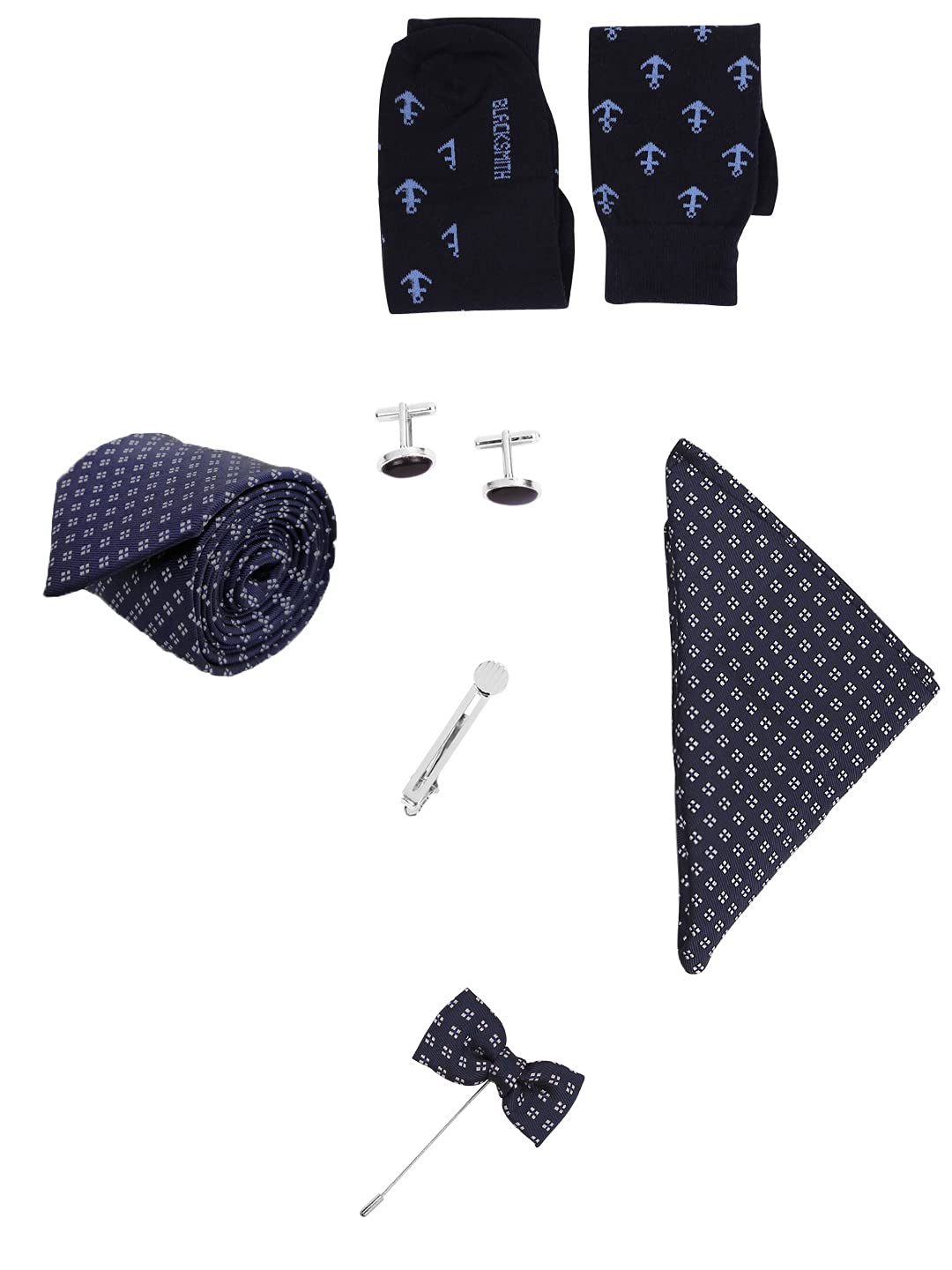 blacksmith Tie, Cufflink, Pocket Square, Lapel Pin, Tie Clip, Socks Set of 6 for Men [ Free Size ]-picture-10