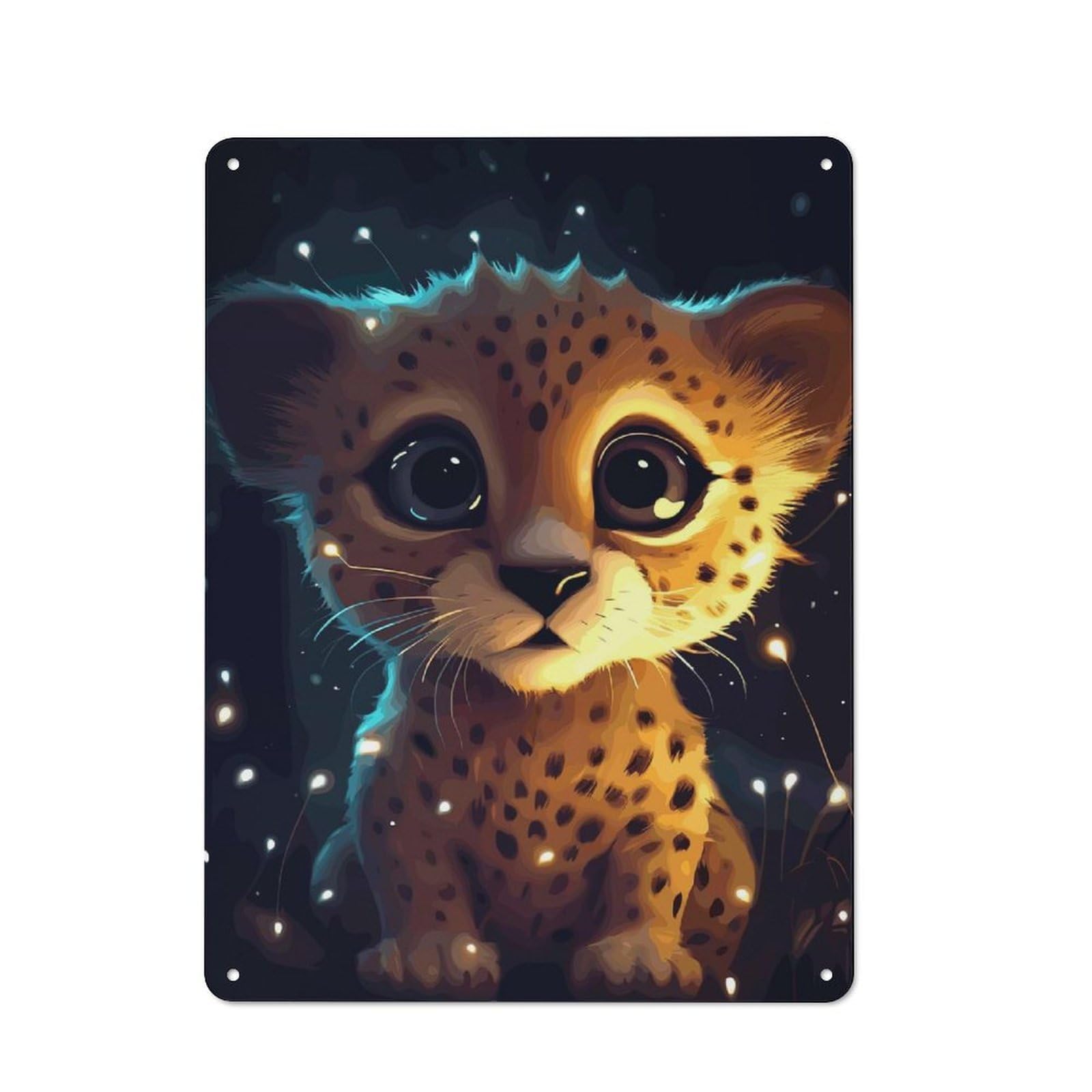 Junmoney Style-5 Retro Metal Plaque 40X30cm Featuring Cute Cheetah Cub For Workshop Wall, For Metal Sign Collectors, For Garage And Workshop Walls