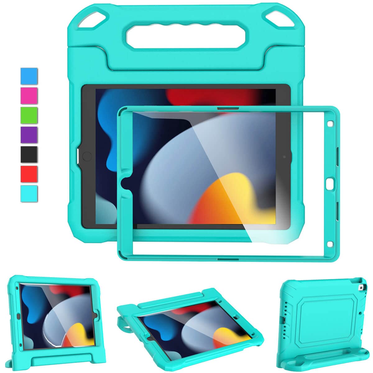 MOXOTEK iPad 9th/8th/7th Generation 10.2 inch 2021/2020/2019 Kids Case, iPad Air 3rd Gen/Pro 10.5 inch Case for Kids, Durable Shockproof Cover with Screen Protector for iPad 10.2 & 10.5, Cyan