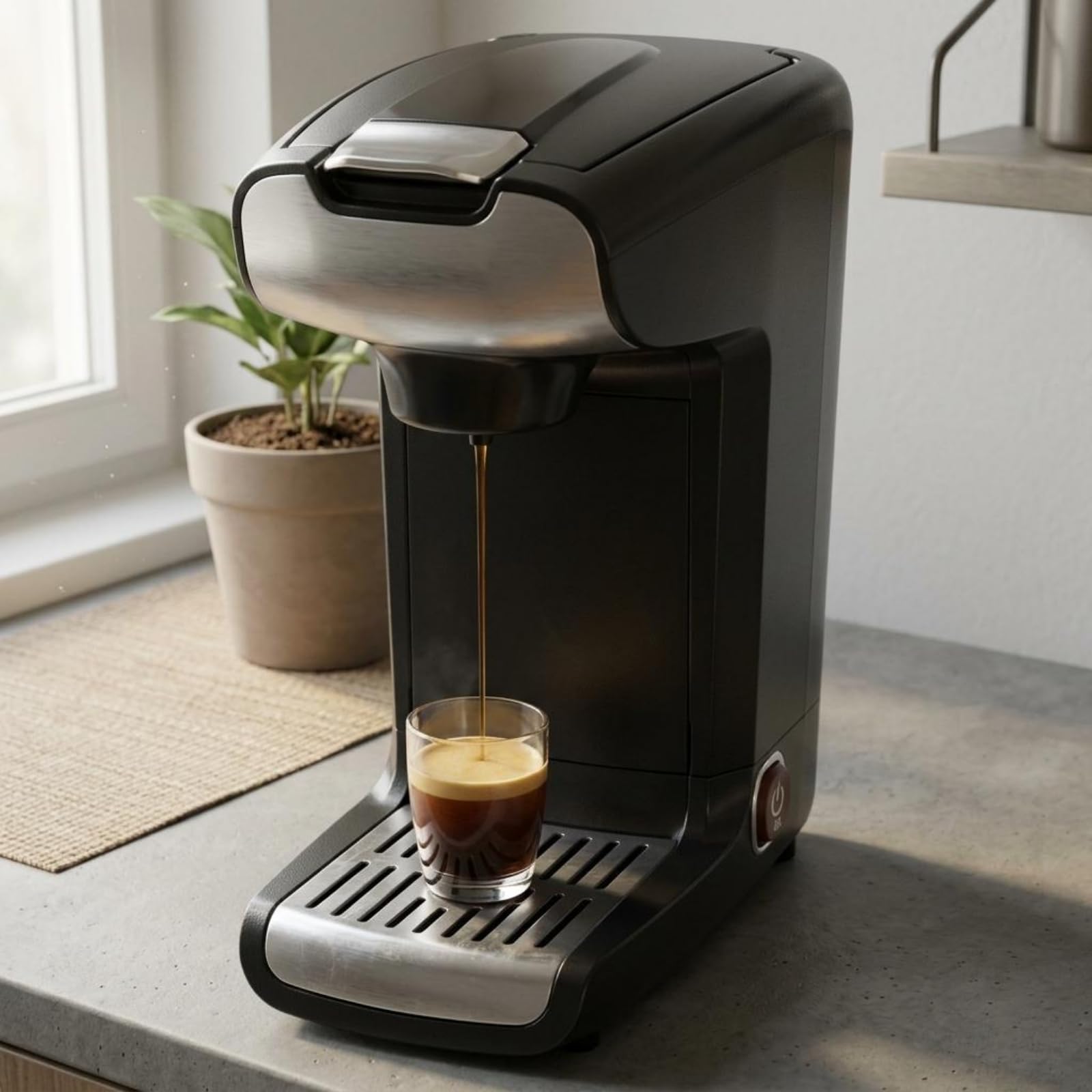 Cafetera Eléctrica Espresso Cápsulas Máquina Café Monodosis Compacta con Bandeja Recogegotas Extraíble Uso con Botón Único y Limpieza Sencilla Adecuada para Hogar y Oficina