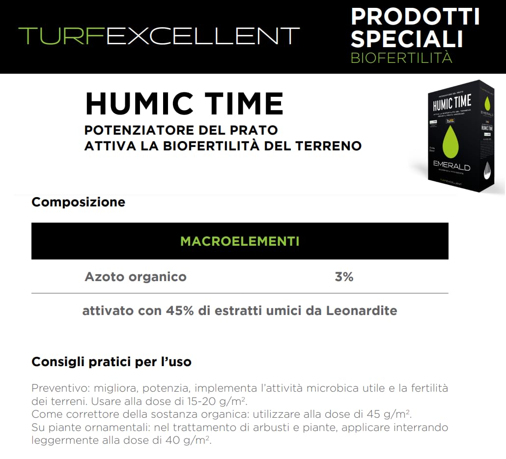 Emerald HUMIC TIME,Turf Excellent, Concime Fertilizzante Potenziatore del Prato,attiva la Biofertilità del terreno, 1,5kg (2)
