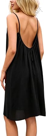 Womens Backless Cami Dress Spaghetti Strap Low Open Back Sexy Flowy Dress Sundress Beach Outfits Swimsuit Cover Up