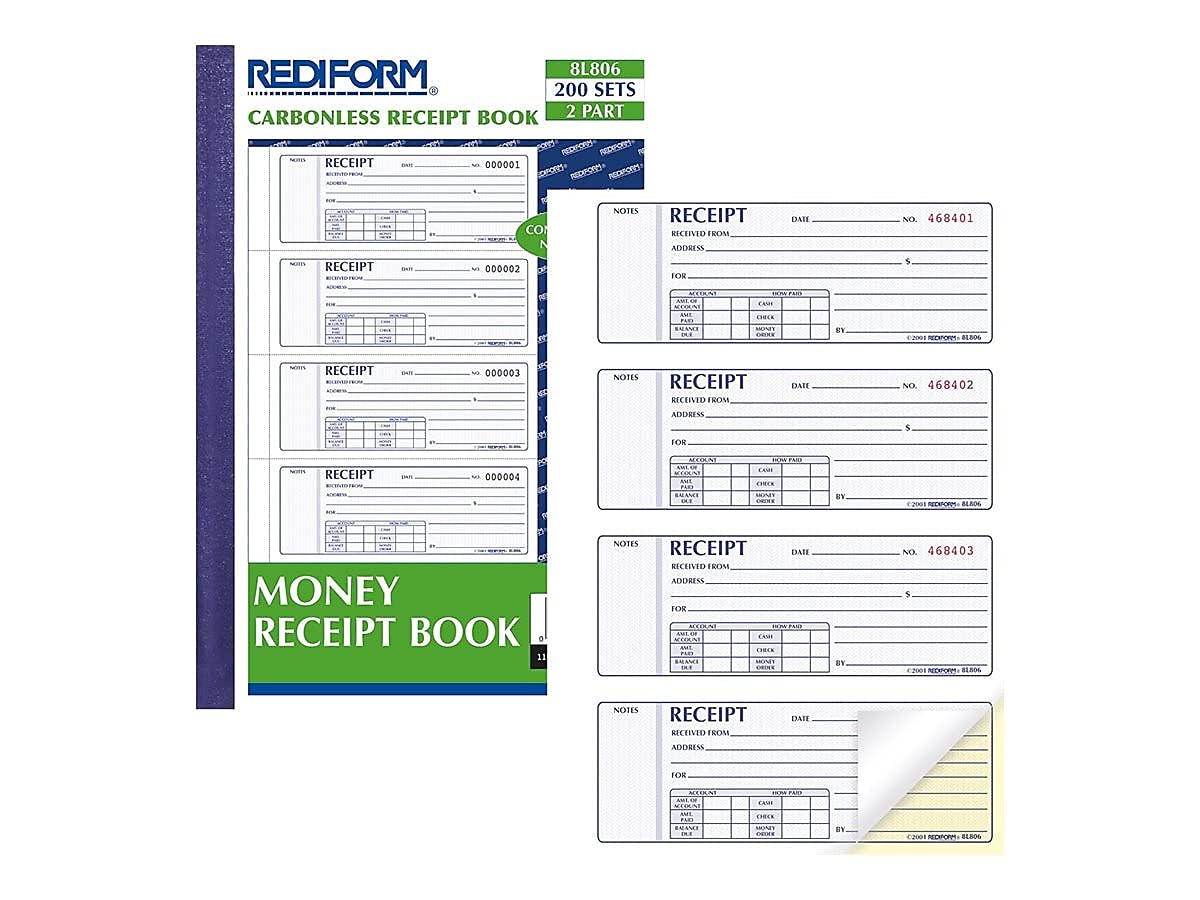 Rediform Office Products 8l806 Geld Rechnung Buch, 7 x 2 3/4, selbstdurchschreibend 1 Durchschlag, 200 SETS/Buch