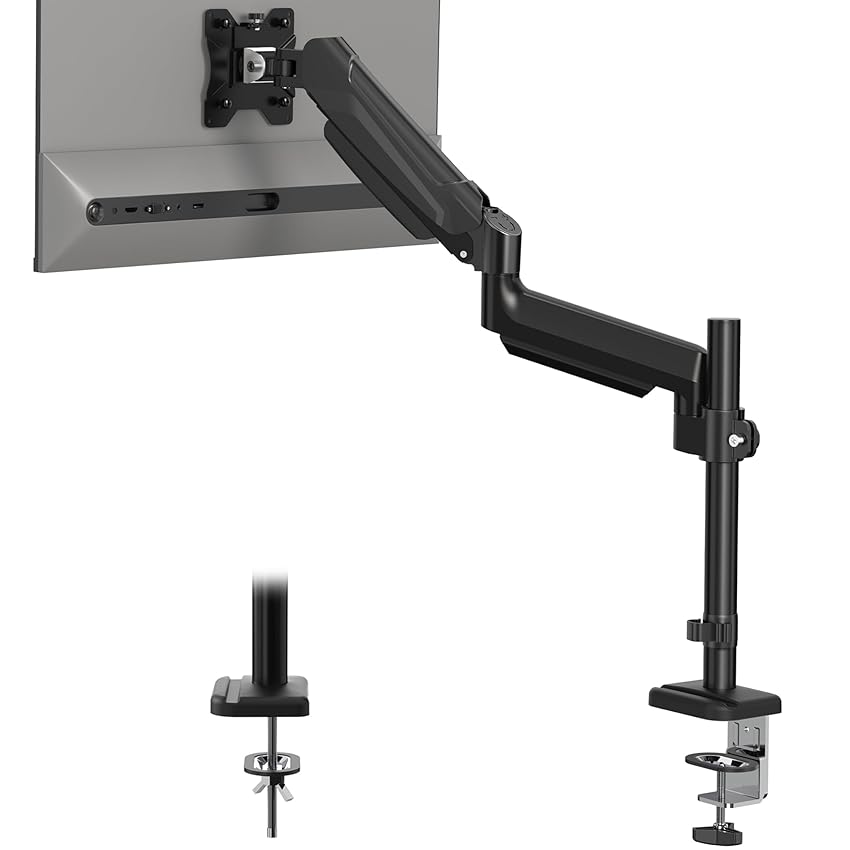 BONTEC Supporto Monitor Singolo regolabile per schermi da 13 a 34 pollici, Braccio Monitor con braccio a molla a gas e asta, capacità di peso 9 kg, VESA 75/100 mm