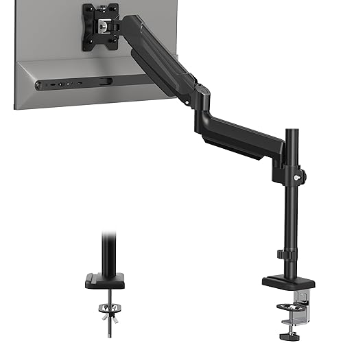 Monitor Arm Desk Mount for 13-32 Inch Screens, Adjustable Gas Spring Arm Stand, VESA 75/100mm, 9kg Capacity, Tilt, Swivel, 360° Rotation, C-Clamp & Grommet Options, Ergonomic Design - Single Arm