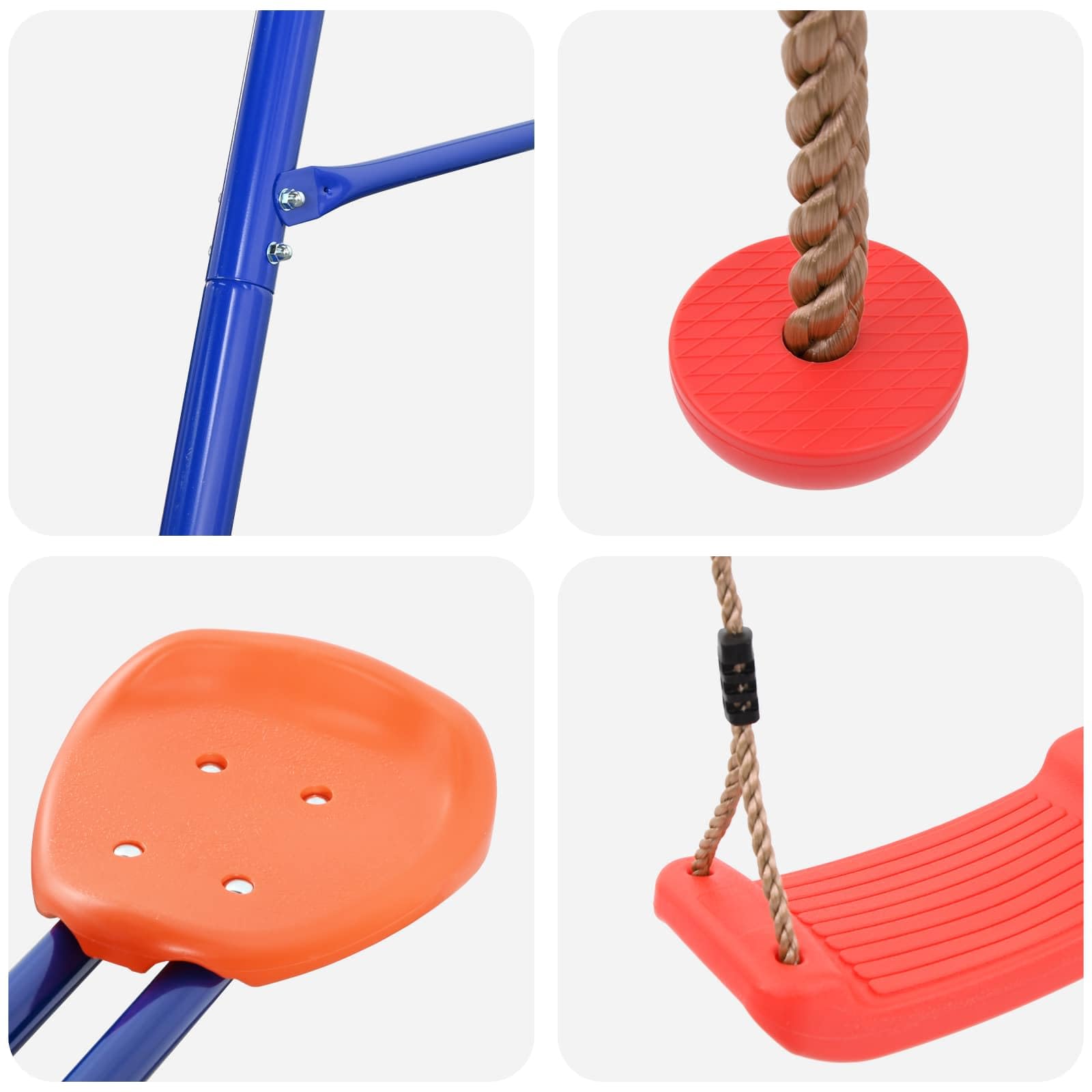 Set di altalena per esterni, multicolore, 263 x 185 x 185 cm, in acciaio PE, resistente alle intemperie, stabile telaio a A, regolabile in altezza, per bambini, giardino e parco giochi