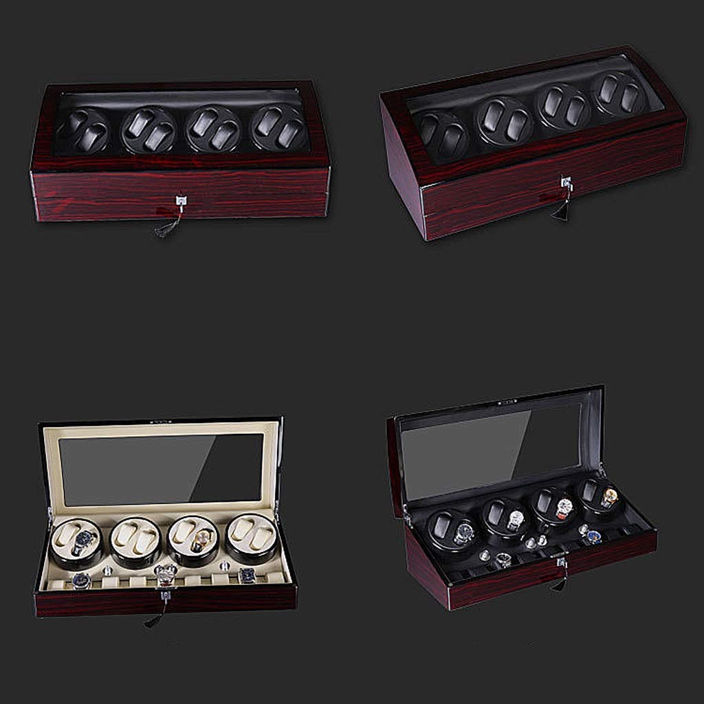 Automatische Rotations-Uhrenbeweger, Aufbewahrungskoffer aus Holz mit doppeltem Display, 4 Modi, Schloss und 2 Stromversorgungsoptionen Present