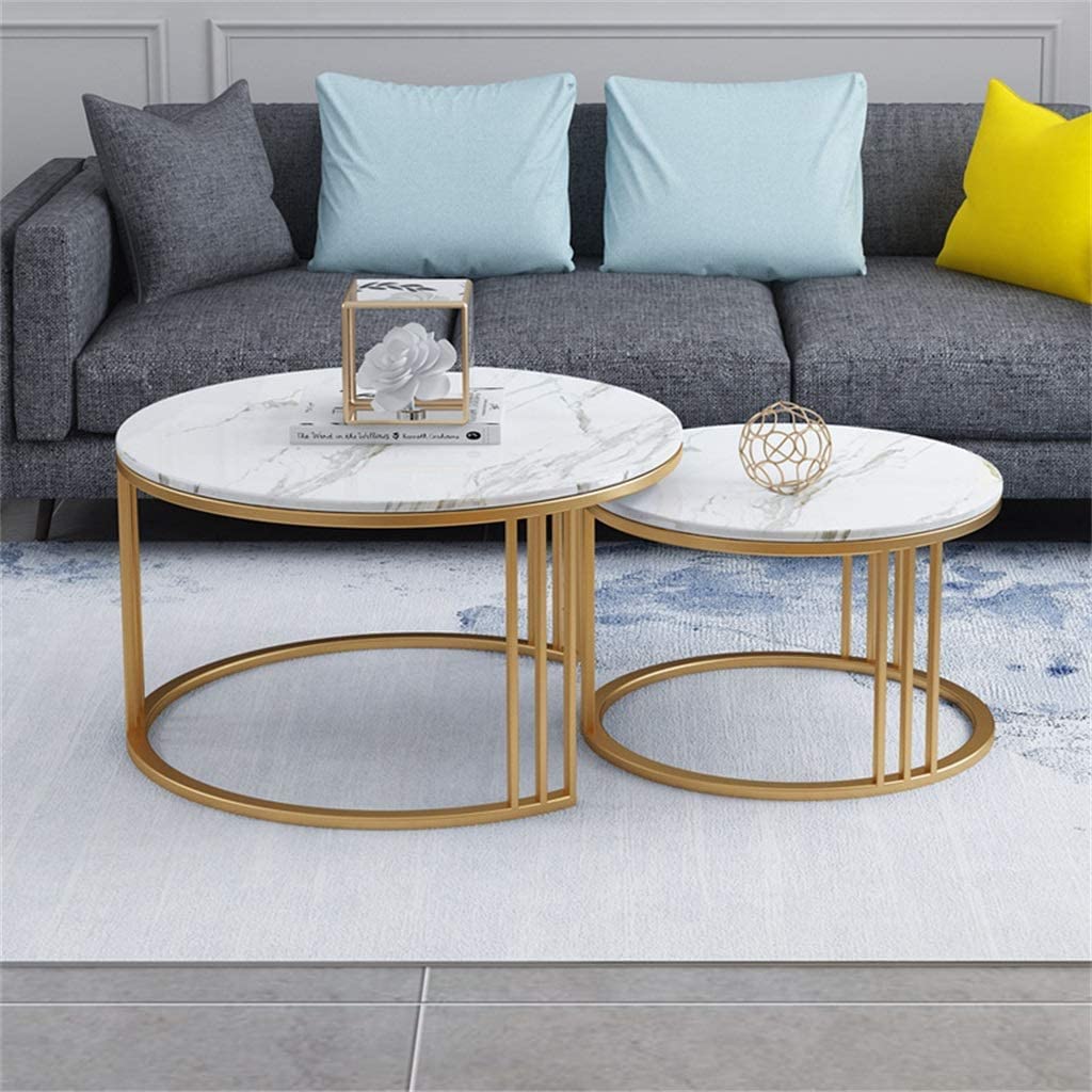 Onlinecollection Engineered Wood Coffee Table, Nesting Center Table, Movable Decorative Table, Round Leisure Table, Suitable For Bedside/Hallway/Living Room (Golden-White) (B0C1VBXVYW) Amazon Price History, Amazon Price Tracker