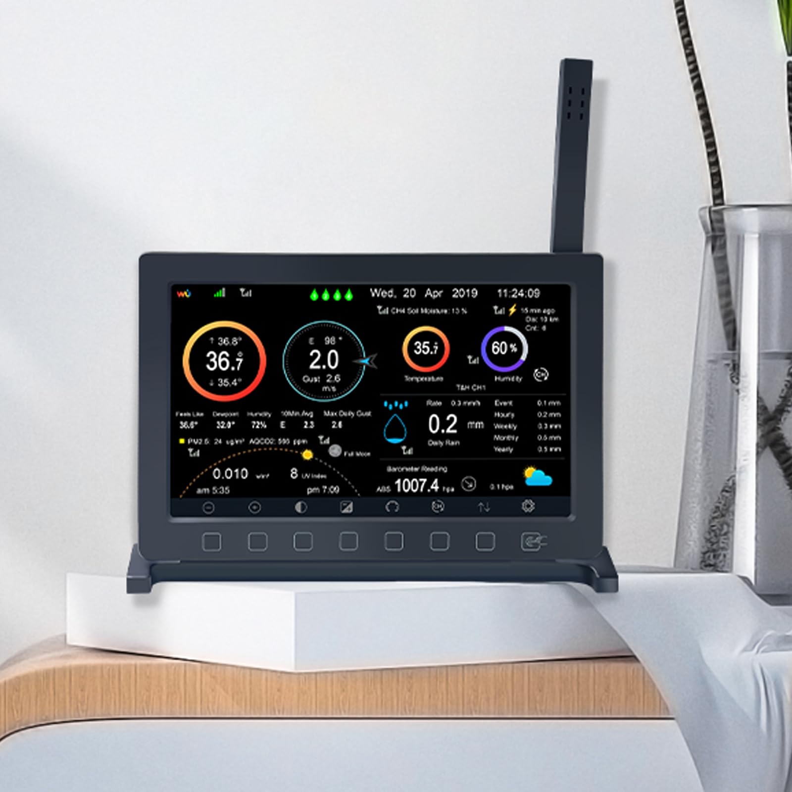ECOWITT Konsole HP2560 für Wetterstation, TFT-Farbdisplay für Innenbereich mit Touch-Button, ein Zubehörteil, kann nicht alleine verwendet werden, paarweise mit WS90/ WS80 Außensensoren