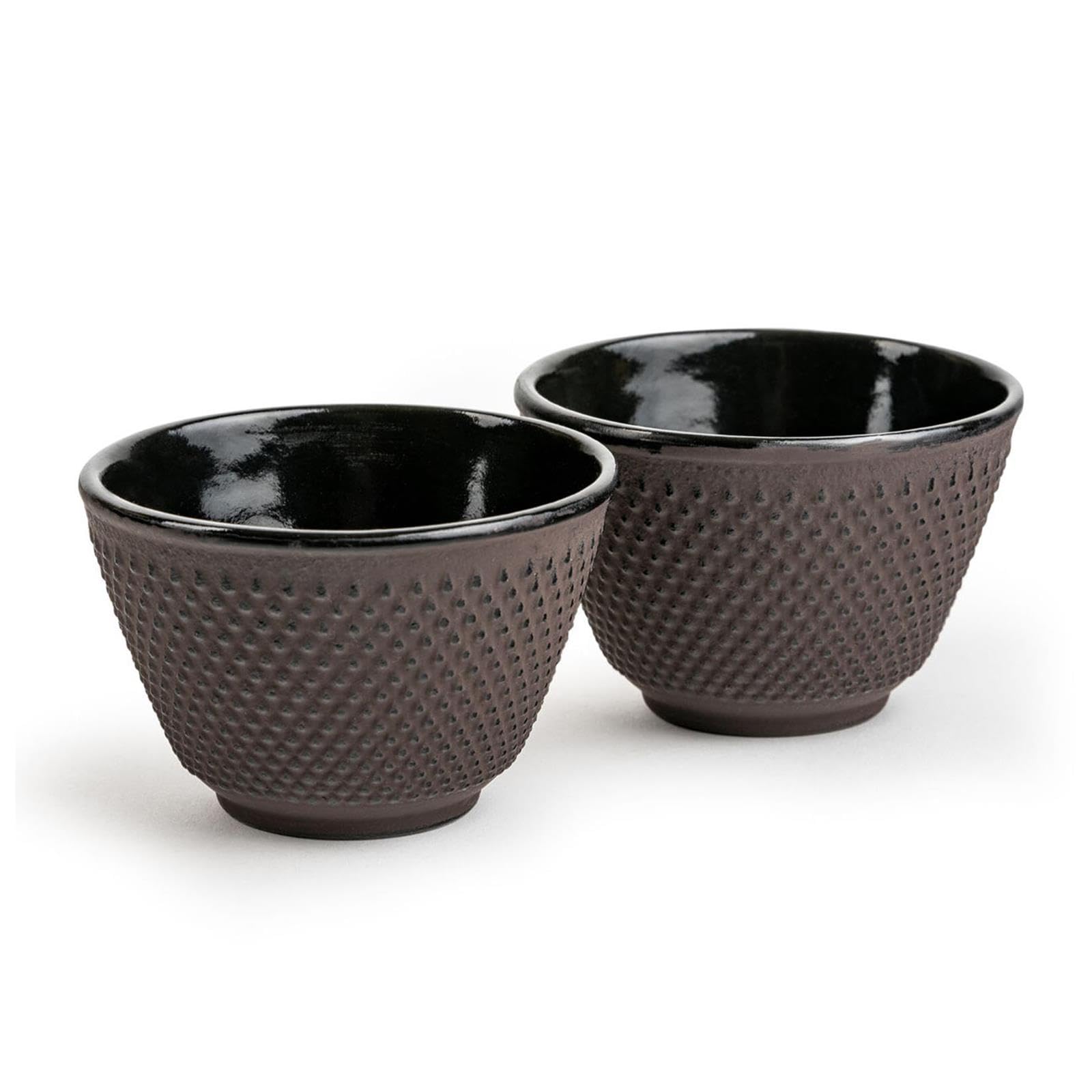 Bredemeijer Gusseisen Teekanne 1.25 Liter Induktion - flache Asia Gusskanne aubergine im Set mit Untersetzer & Teewärmer & 4 Teebecher (Tassen) & Teefilter-Sieb-Einsatz