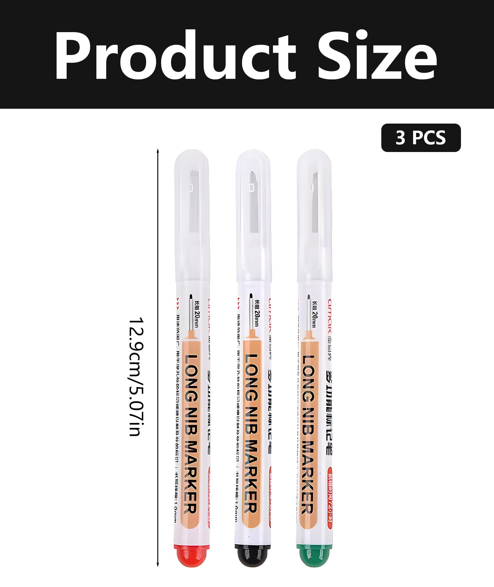 Buildcon 3 pieces Multi-Function Marker Set: Permanent Marker Pen, Long Nib Marker for Deep Marking, Highlighter Pens for Study, and Designer Pen for Art & Technical Work(Black, Red, Green)