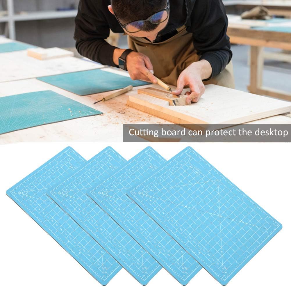 4Pcs A5 Sky Blue PVC Cutting Mat Self Healing Cutting Pad Engraving Scale Board for Craft Paper Carving Model Making Writing Painting