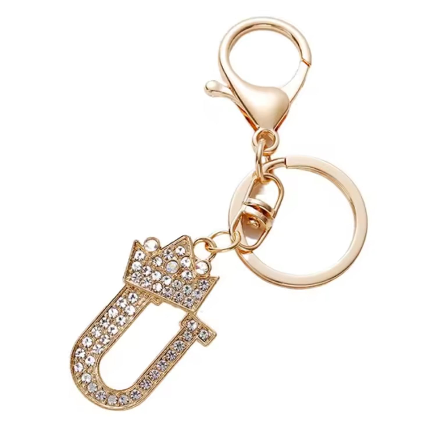 ARFUKA Gold Initial Letter Keyring with Rhinestones - Crown Metal Personalized Keychain Charm Bag Charm for Keys, Backpack, Bag - Ideal for Sister, Besties, Mom on Birthday, Christmas (Letter U)