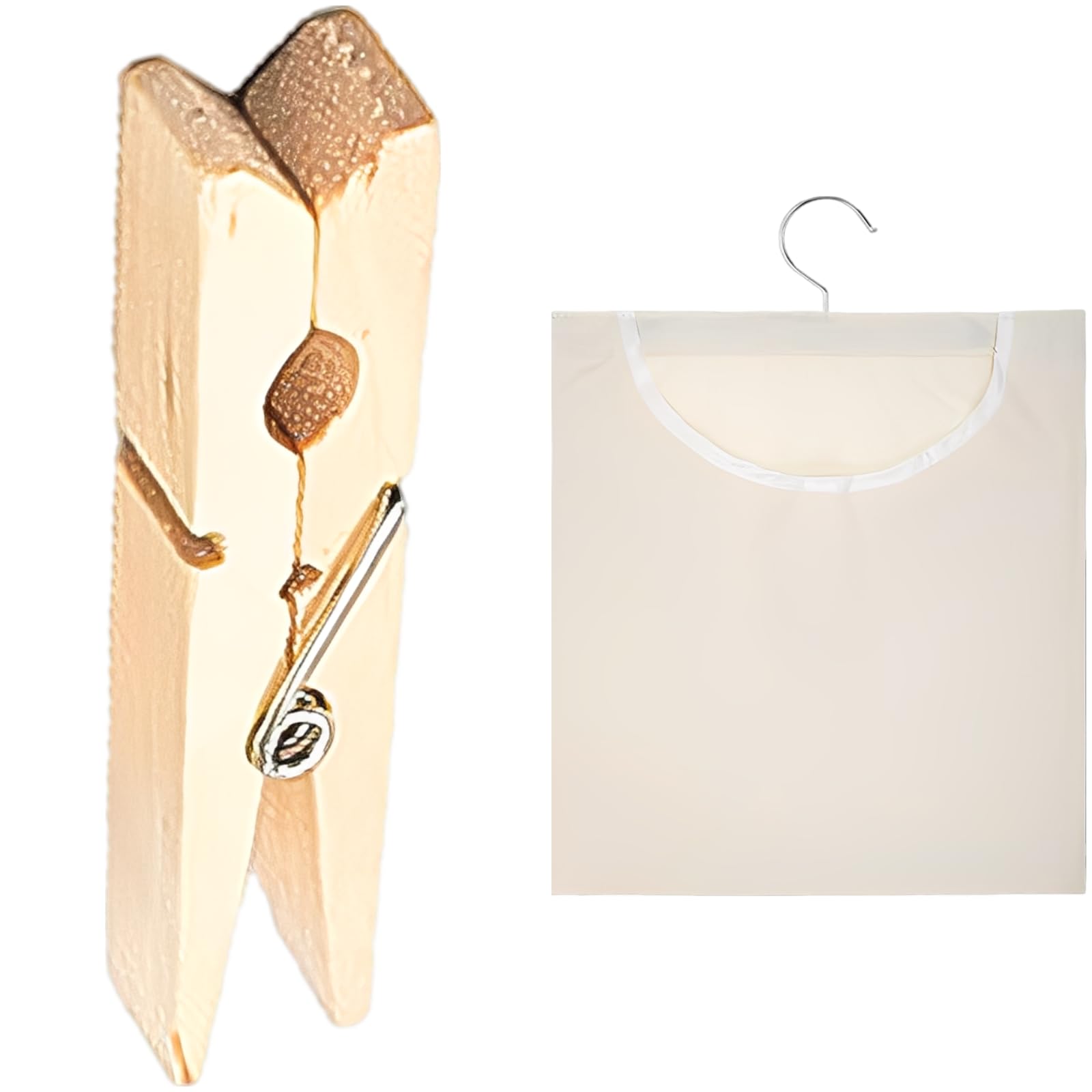 100 STK. Holz-Wäscheklammern mit Canvas-Wäschebeutel, Aufbewahrungsbeutel mit Aufhängehaken, Holzklammern mit Feder für die Wäsche, praktisch für Ordnung und platzsparende Aufbewahrung