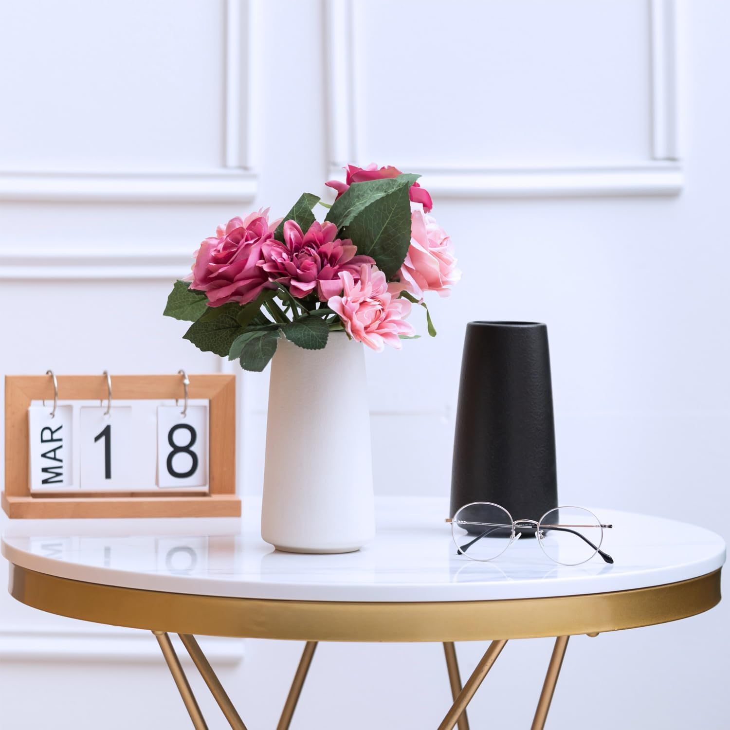 Bright White Vase - 8" Big White Ceramic vase for Flower, Boho Vases for Pampas Grass, Minimalist Modern vases for Home Decor, Table Shelf Living Room Farmhouse Decor - Image 8