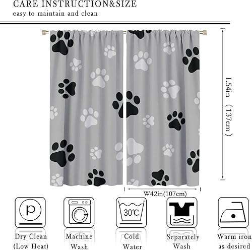 Miniatura 209 de Cortinas opacas con estampado de patas de perro, estampado de patas de perro y huesos, tratamiento de ventana, cortinas con aislamiento térmico