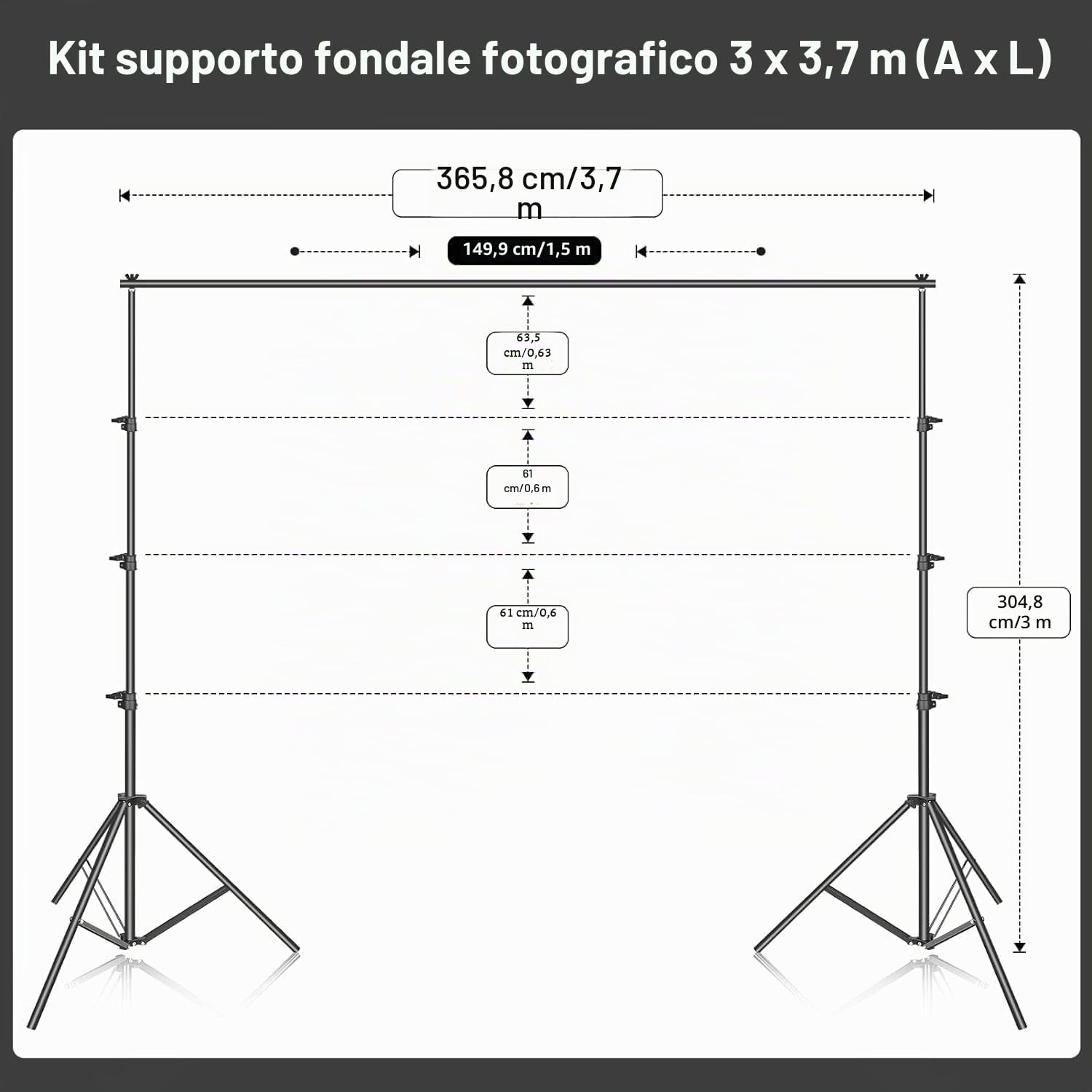 EMART Supporto Per Sfondo Fotografico 3 M X 3,6 M Regolabile E Borsa Per Trasporto Per Studio Fotografico, Video, Ritratti E Fotografia Di Prodotti