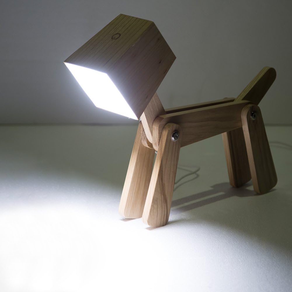 HROOME Modern Cute Dog Adjustable Wooden Dimmable Beside Desk Table Lamp Touch Sensor Night Light Bedroom Office Kids (Wood Body-Cool White 5700-6300k)