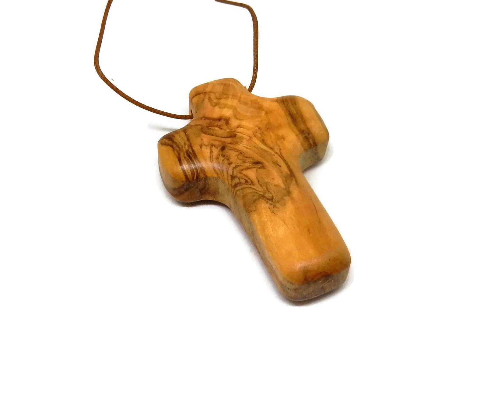 HolyRosesOlive Wood Square Chunky Comfort Cross Christian Cross Pendant - Made by HJW (Genuine Product) Christian Religious Jewelry with Certificate of Origin - Hand Crafted in the Holy Land - Holyland