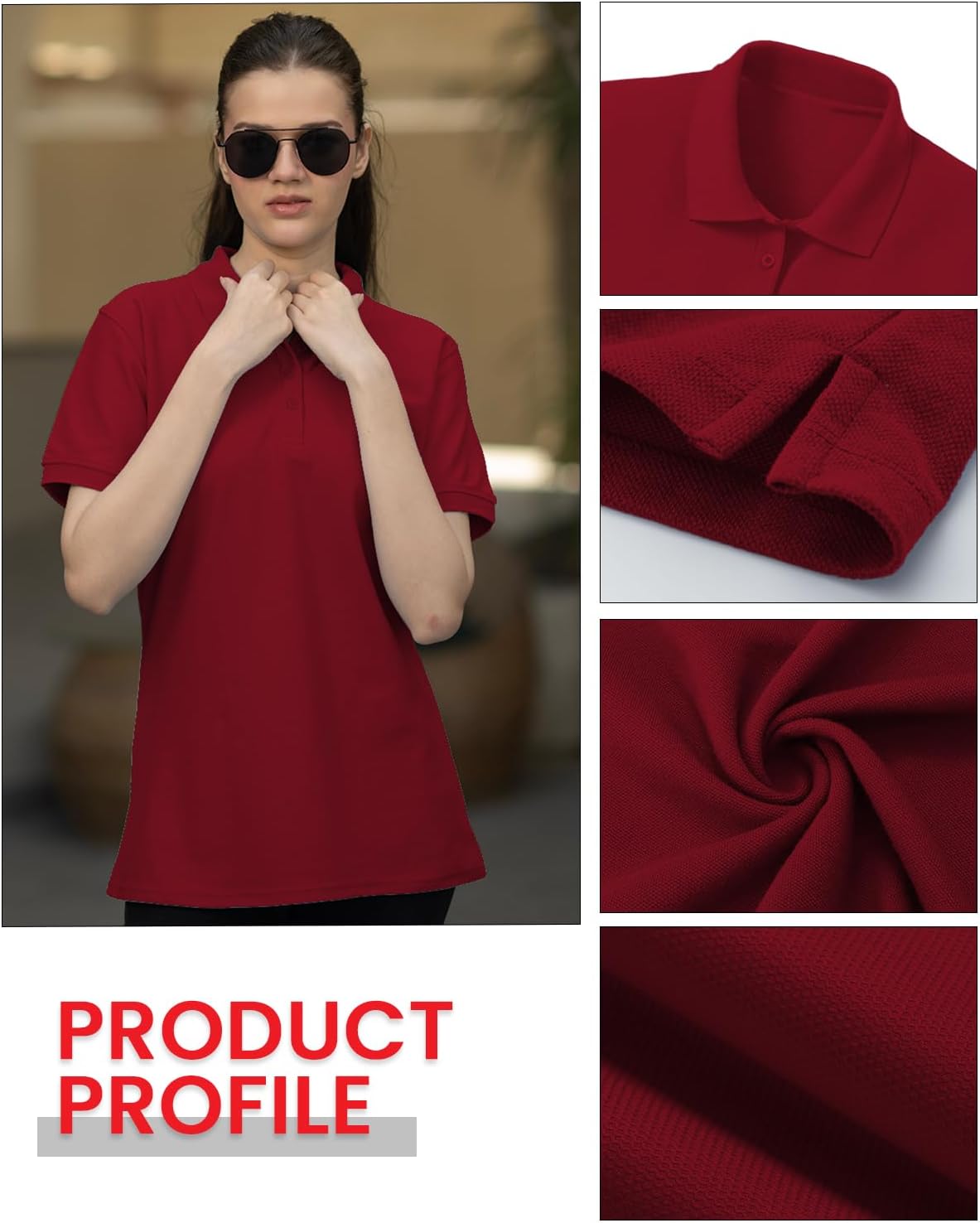 JustBlanks 3 Pack Women Polo Shirt Short Sleeve Polo Shirt – Regular Fit Pique Polo Shirt for Women 4-Button Polo Tee-3 Pack - Image 5