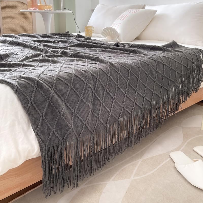 MSTZA 130 x 170/130 x 220 cm, 10 Farben, gestricktes Bettläufer-Set, dekorativer Boho-Bettläufer, weich gewebt, passende Kissen, perfekt für Schlafzimmer, Hotel