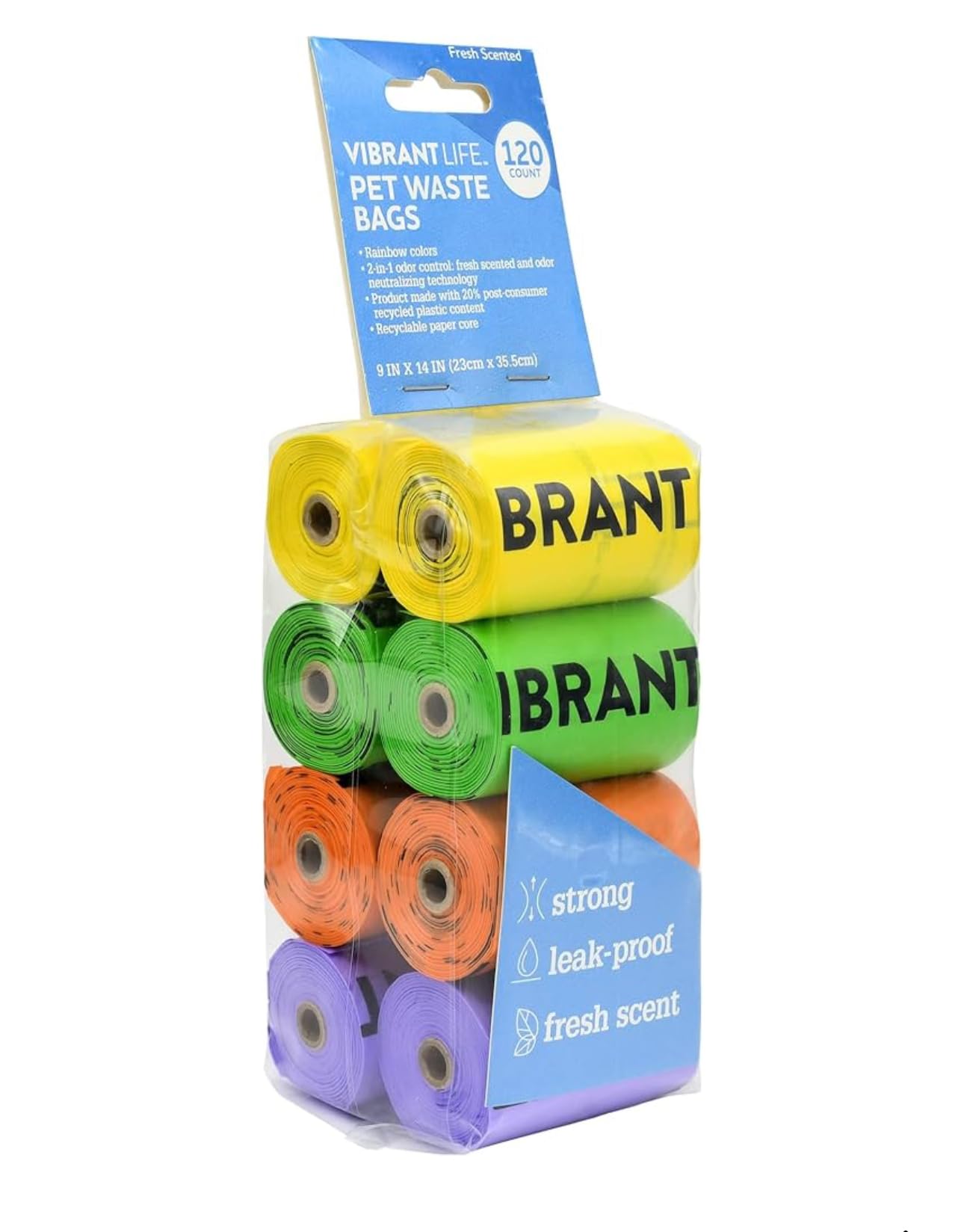 Vibrant Life 120 PET WASTE BAGS | RAINBOW COLORS FRESH SCENT DURABLE LEAK-PROOF